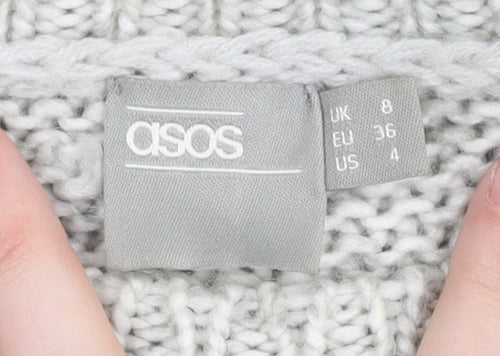 ASOS Womens Grey Chunky Knit Jumper Size 8 Crew Neck Pullover