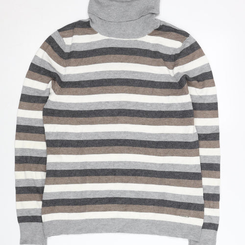 Bianca Womens Grey Striped Roll Neck Jumper Size 12
