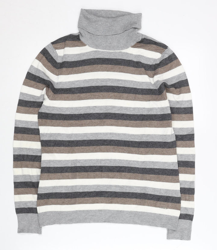 Bianca Womens Grey Striped Roll Neck Jumper Size 12