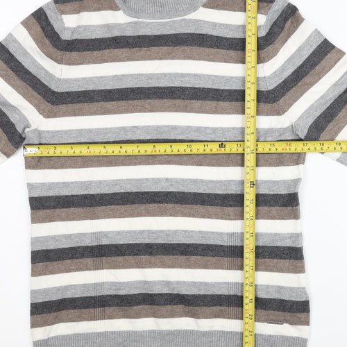Bianca Womens Grey Striped Roll Neck Jumper Size 12