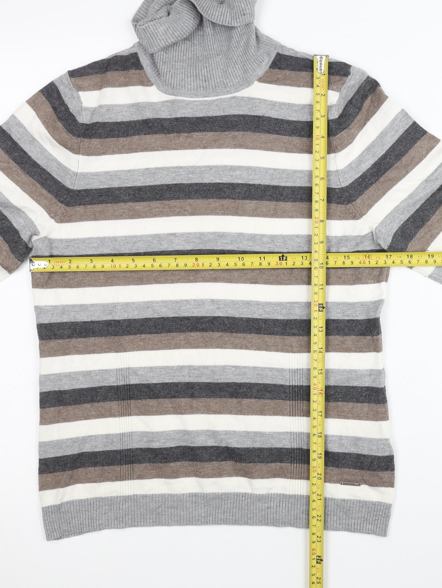 Bianca Womens Grey Striped Roll Neck Jumper Size 12