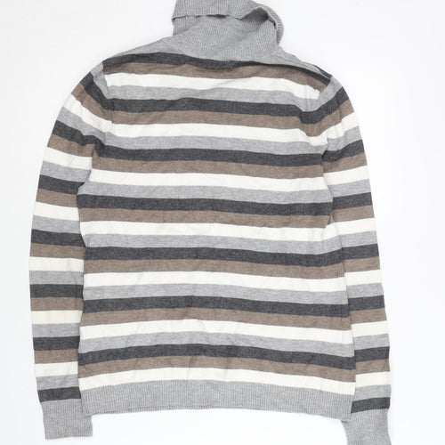 Bianca Womens Grey Striped Roll Neck Jumper Size 12