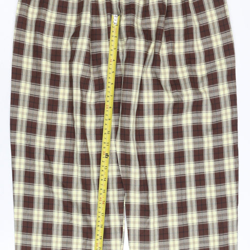 PrettyLittleThing Women’s Brown Plaid High Rise Pleated Chino Trousers Size 6