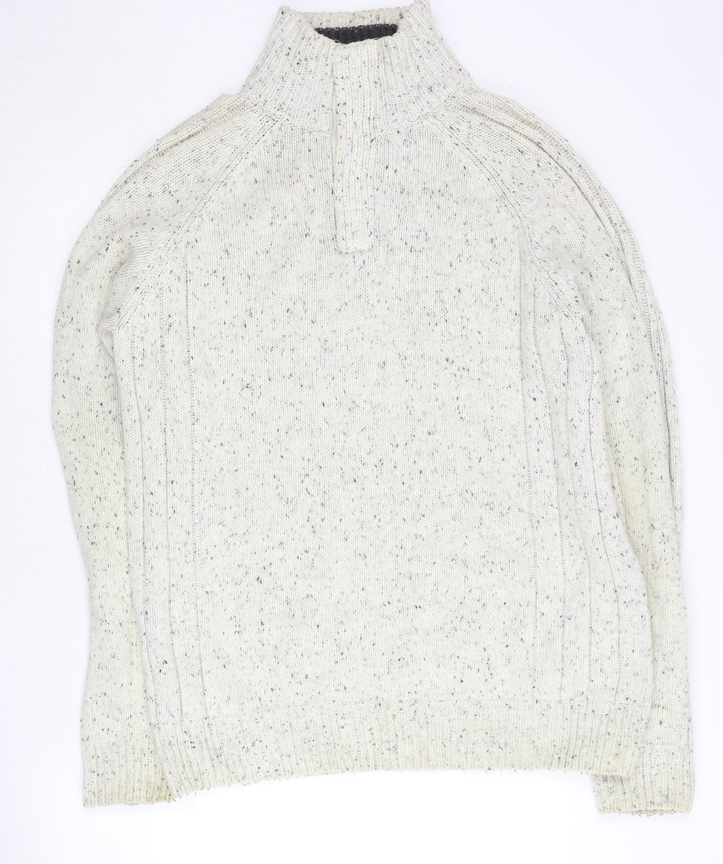 Boston Crew Men’s Ivory L Chunky Knit 1/4 Zip Mock Neck Jumper