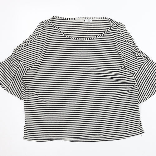 Cooperative Womens Black Striped Cold Shoulder Jersey T-Shirt Size S