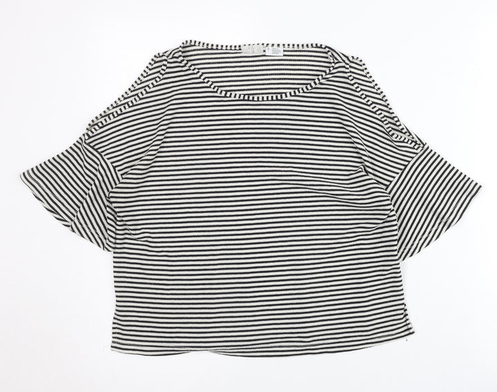 Cooperative Womens Black Striped Cold Shoulder Jersey T-Shirt Size S
