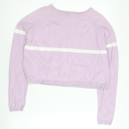 Terranova Women’s Purple Cotton Jumper M Crew Neck Striped
