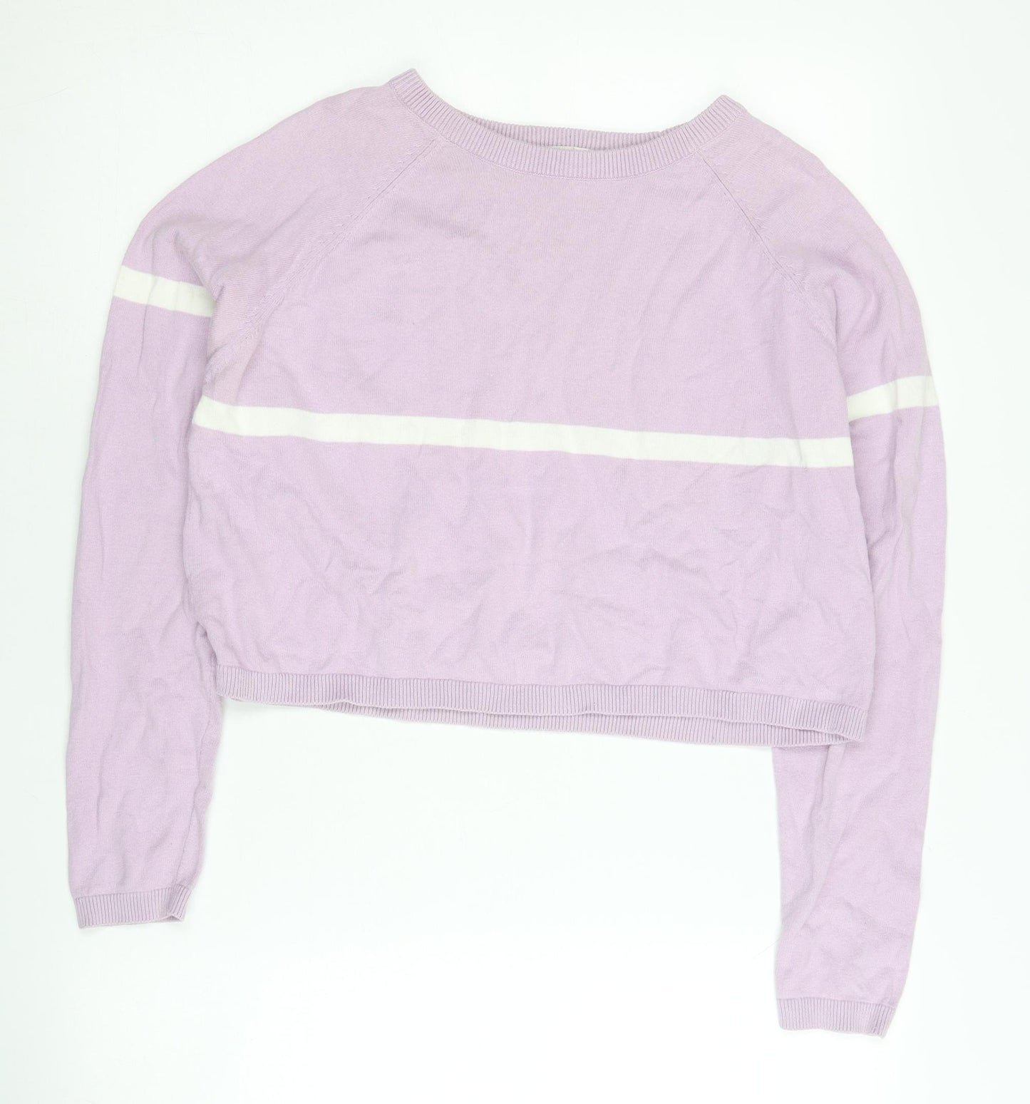Terranova Women’s Purple Cotton Jumper M Crew Neck Striped