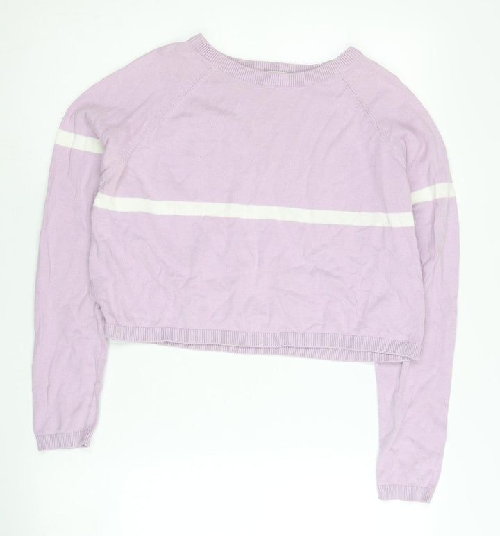Terranova Women’s Purple Cotton Jumper M Crew Neck Striped