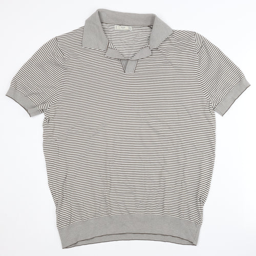 MNG Men Grey Striped 2XL Polo Shirt Cotton Blend Short Sleeve