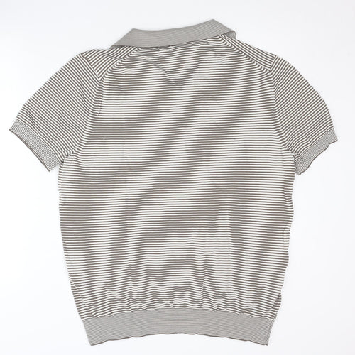 MNG Men Grey Striped 2XL Polo Shirt Cotton Blend Short Sleeve