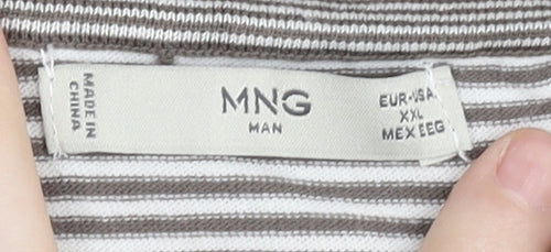 MNG Men Grey Striped 2XL Polo Shirt Cotton Blend Short Sleeve