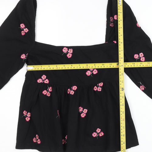 ASOS Women’s Black Floral Embroidered Cotton Cropped Blouse Size 10