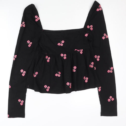 ASOS Women’s Black Floral Embroidered Cotton Cropped Blouse Size 10