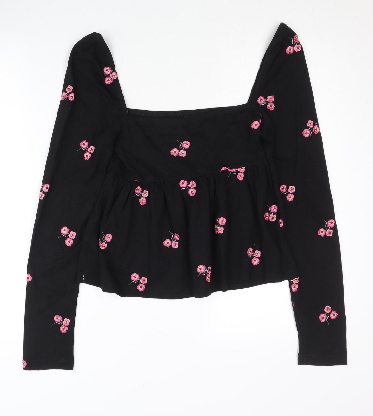 ASOS Women’s Black Floral Embroidered Cotton Cropped Blouse Size 10