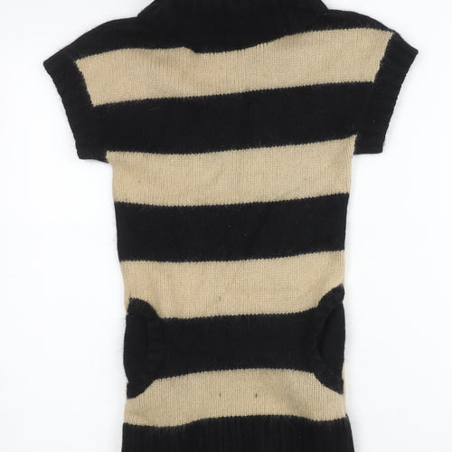 Marks and Spencer Girls Black Beige Striped Angora Tunic Jumper 9-10 Yrs