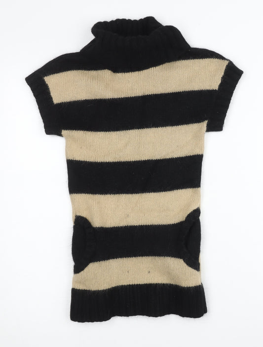 Marks and Spencer Girls Black Beige Striped Angora Tunic Jumper 9-10 Yrs