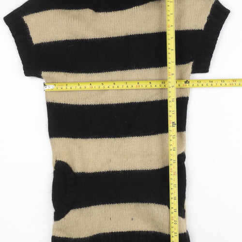 Marks and Spencer Girls Black Beige Striped Angora Tunic Jumper 9-10 Yrs