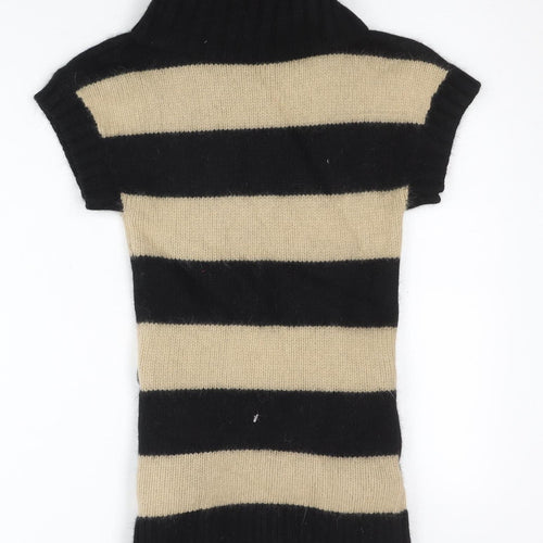 Marks and Spencer Girls Black Beige Striped Angora Tunic Jumper 9-10 Yrs