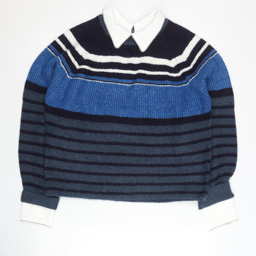 Next Women’s Blue Collared Striped Pullover Jumper Size S