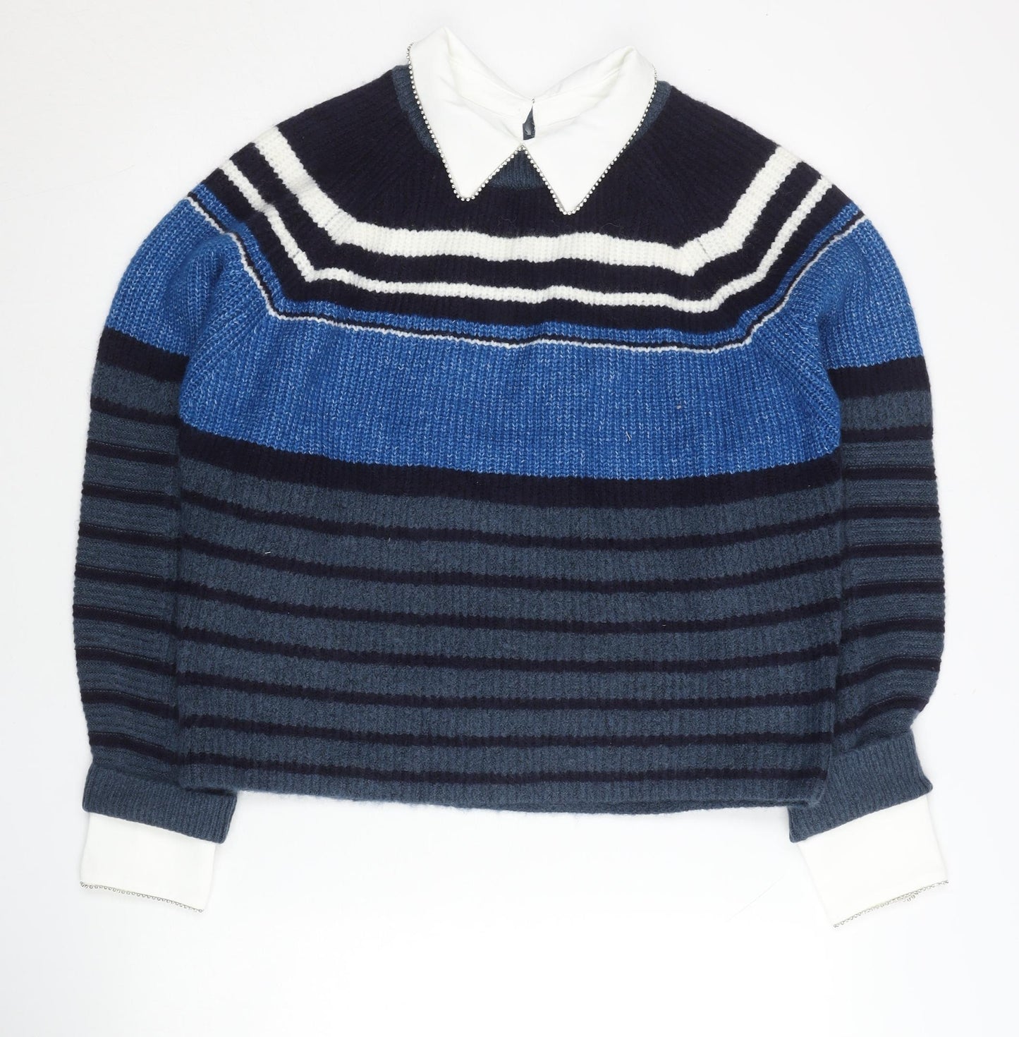 Next Women’s Blue Collared Striped Pullover Jumper Size S