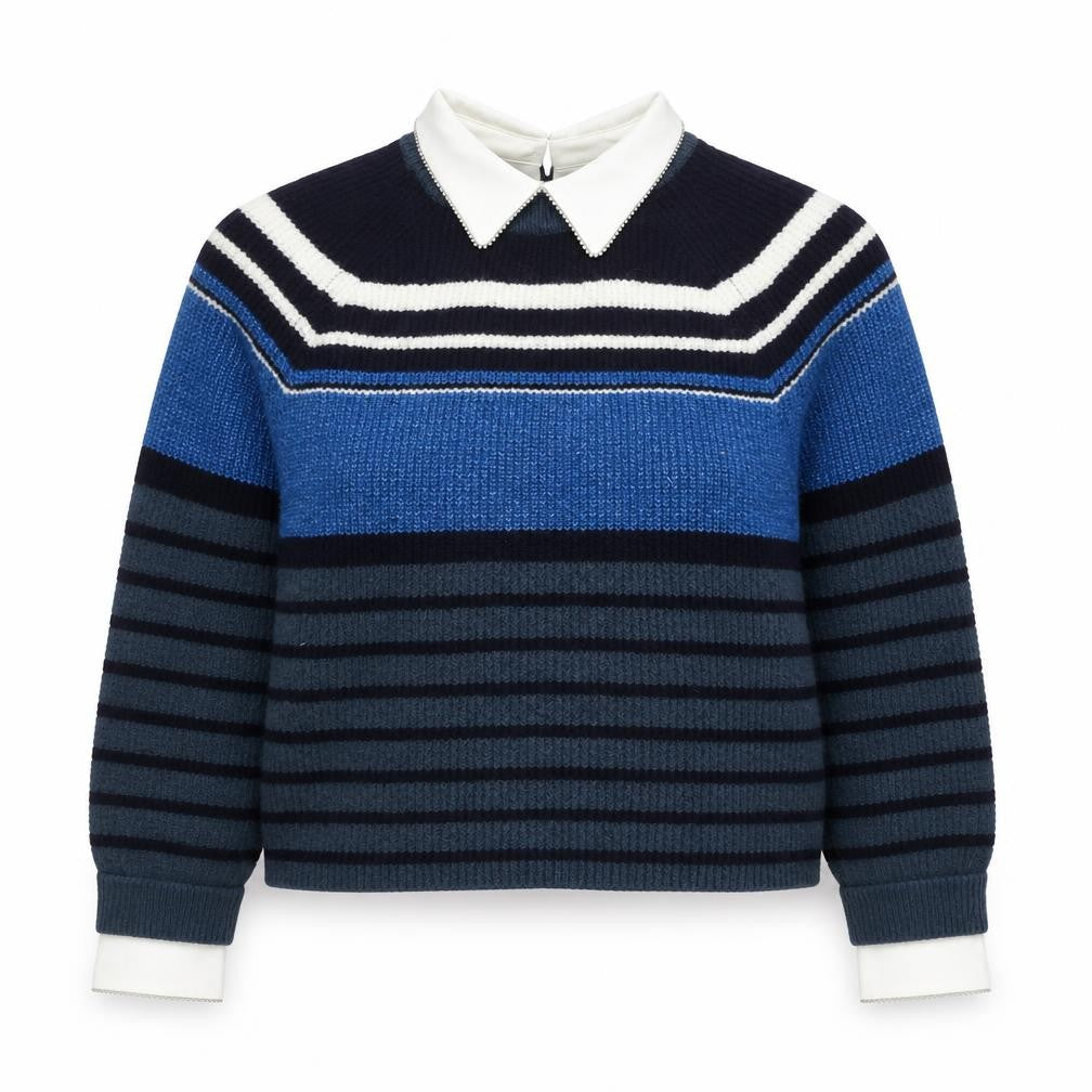 Front view of Next Women’s Blue Collared Striped jumper, size S