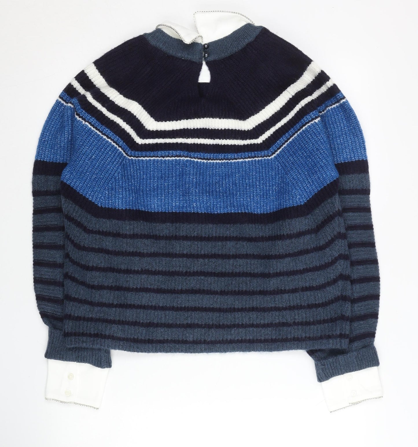 Next Women’s Blue Collared Striped Pullover Jumper Size S