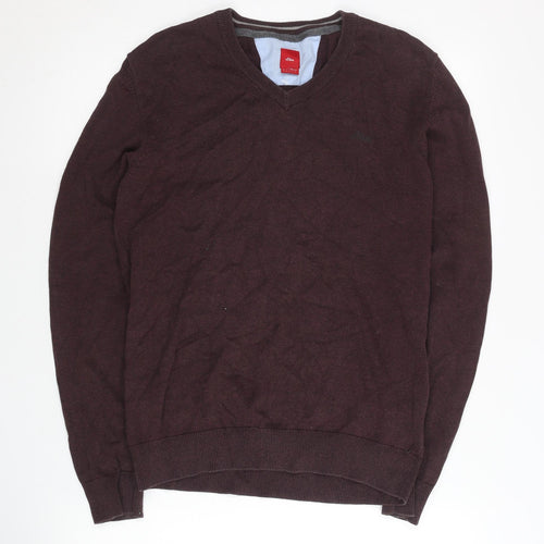 s.Oliver Men’s Brown Cotton V-Neck Jumper Size S