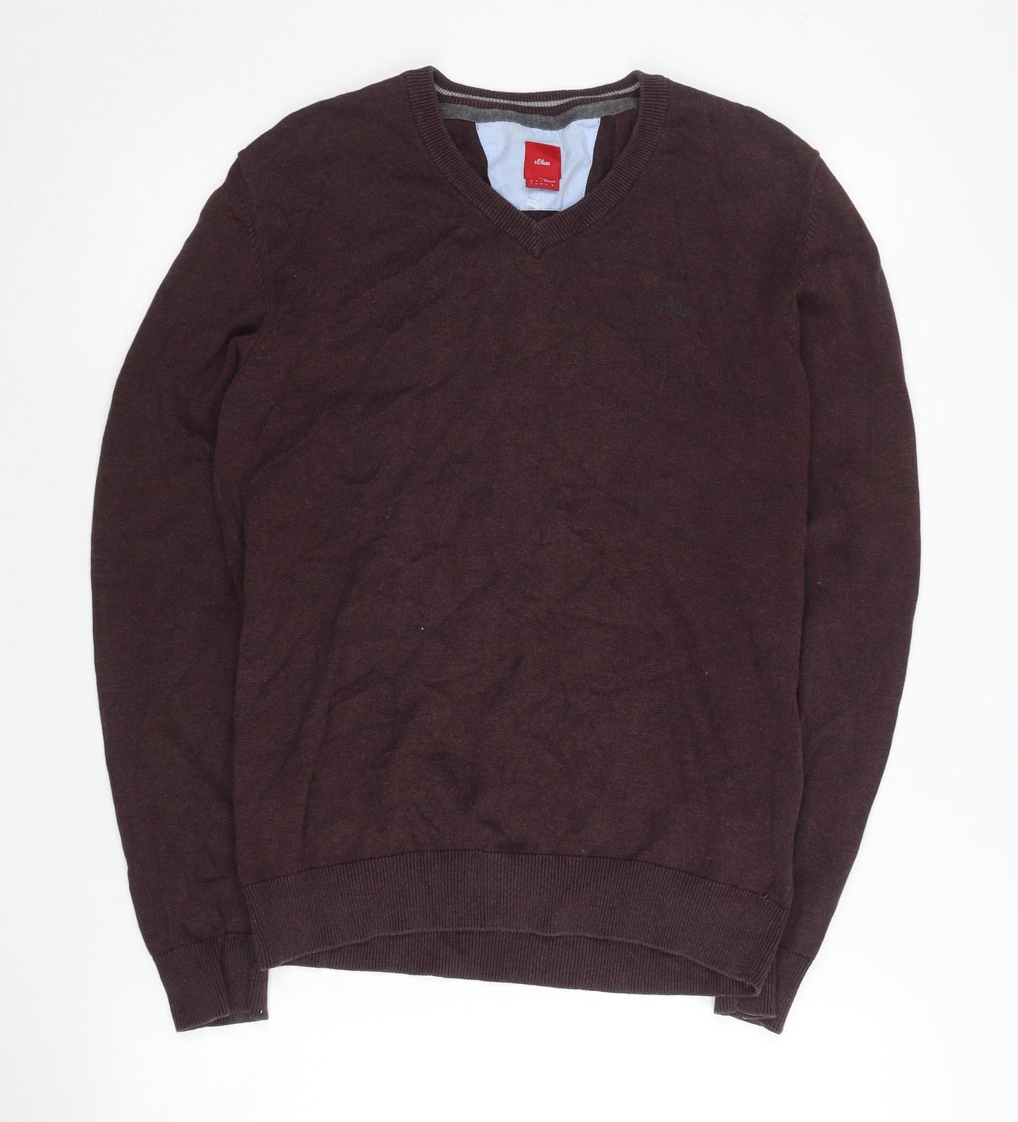 s.Oliver Men’s Brown Cotton V-Neck Jumper Size S