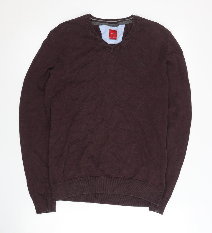 s.Oliver Men’s Brown Cotton V-Neck Jumper Size S