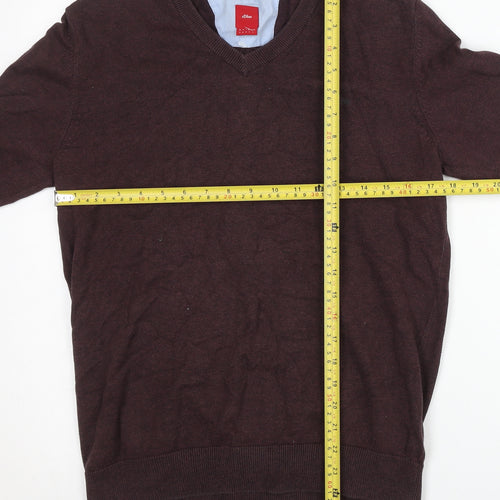 s.Oliver Men’s Brown Cotton V-Neck Jumper Size S