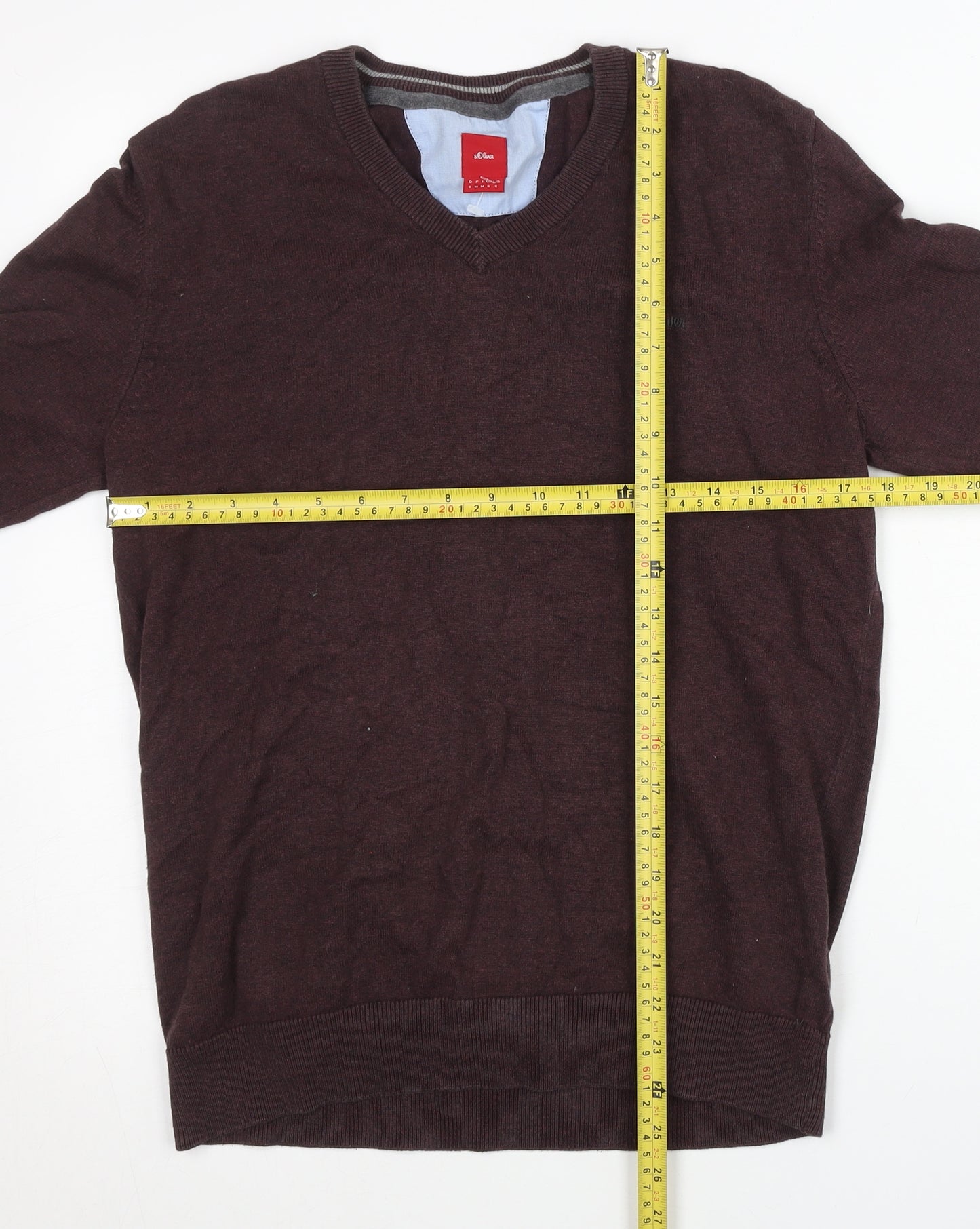 s.Oliver Men’s Brown Cotton V-Neck Jumper Size S
