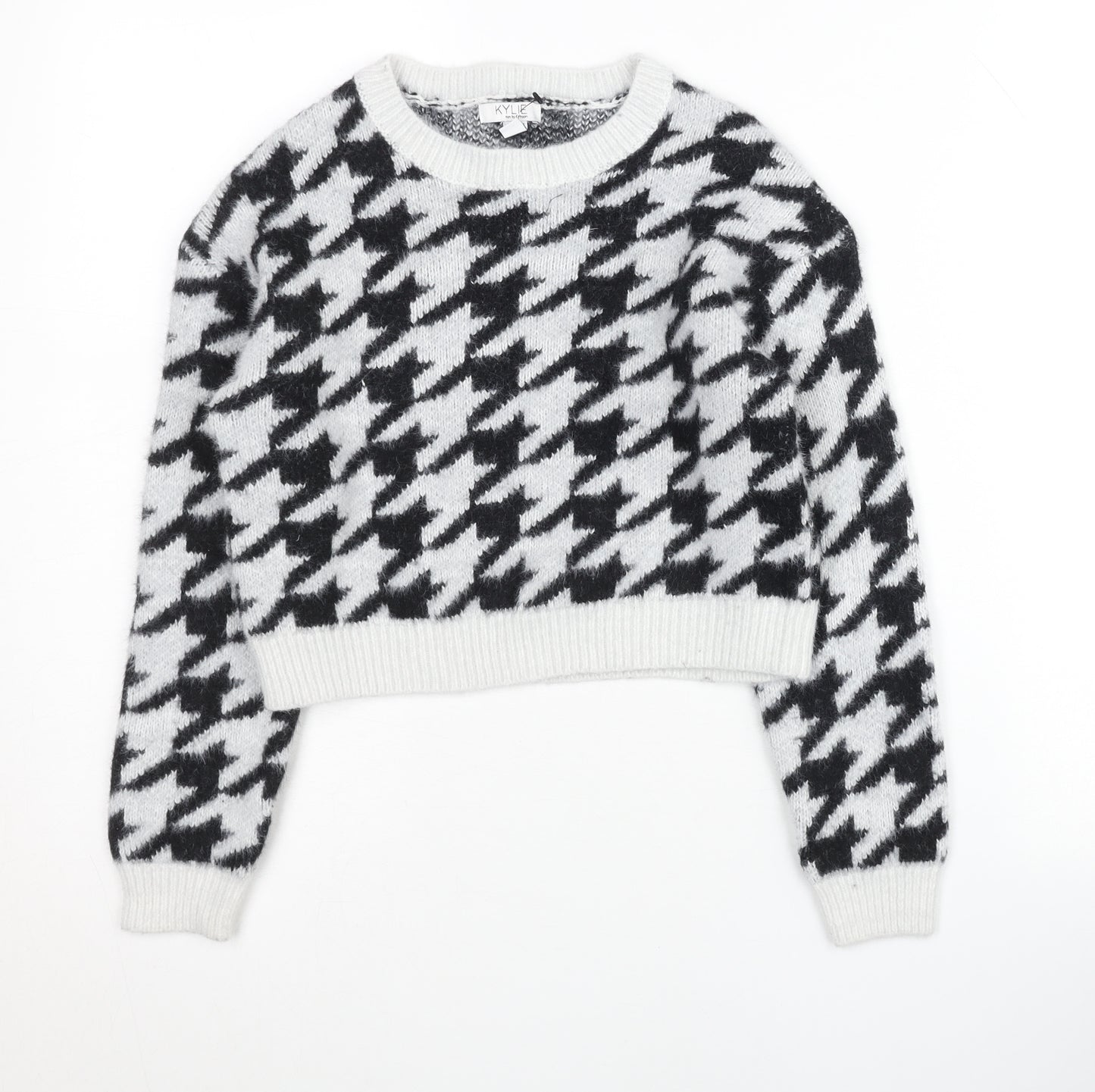 Kylie Girls Black White Houndstooth Pullover Jumper 12 Years Long Sleeve