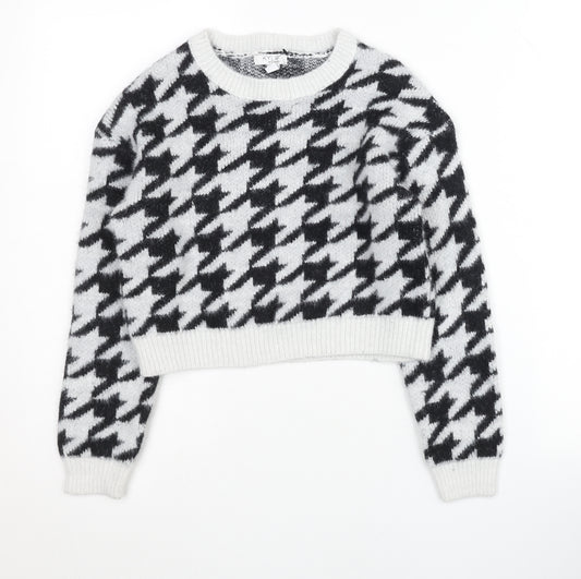 Kylie Girls Black White Houndstooth Pullover Jumper 12 Years Long Sleeve