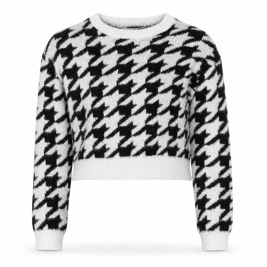 Front view of Kylie girls’ black white houndstooth jumper 12 years long sleeve