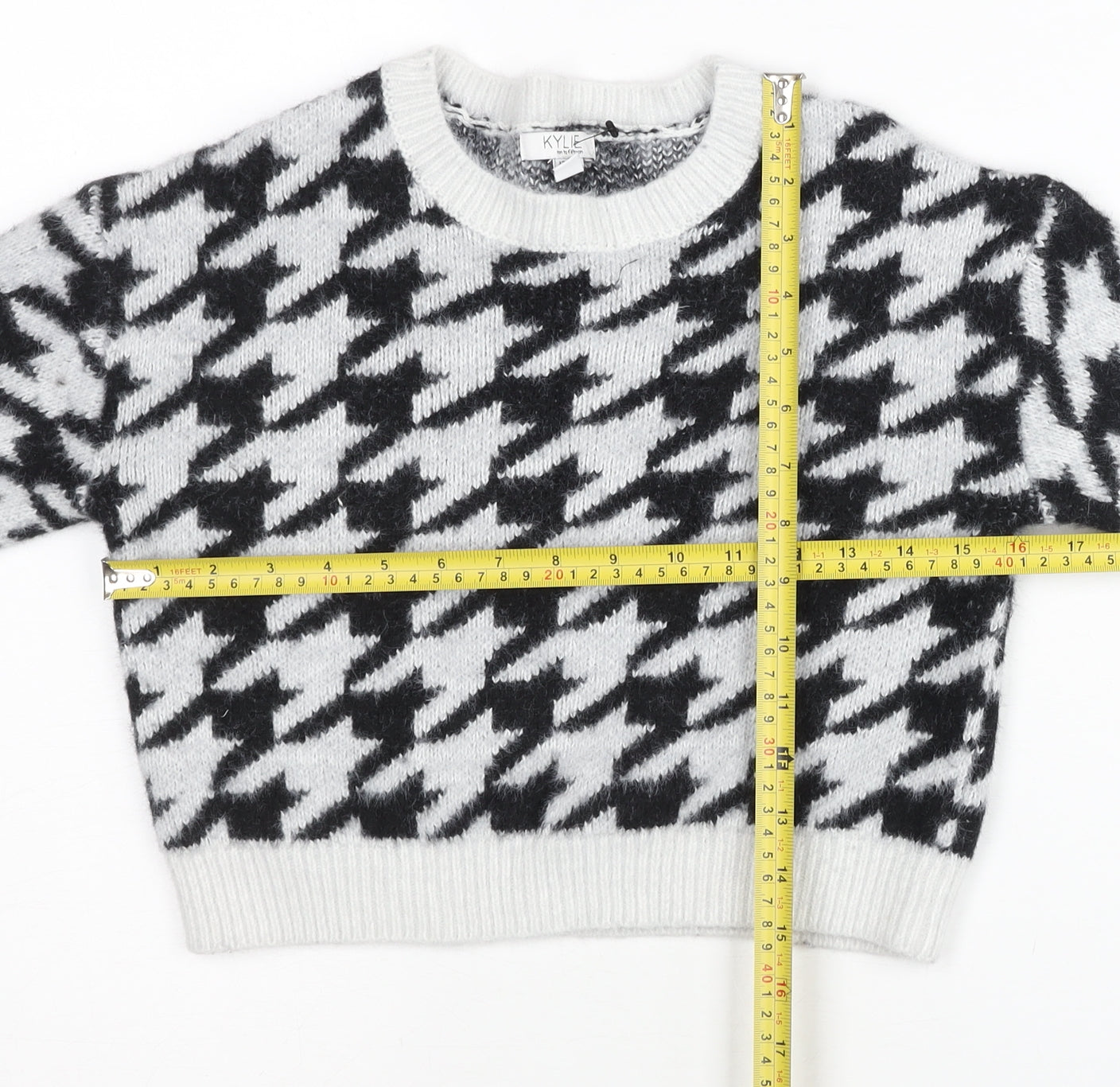 Kylie Girls Black White Houndstooth Pullover Jumper 12 Years Long Sleeve