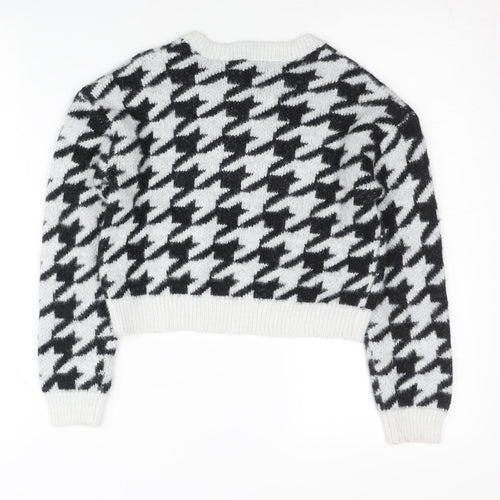 Kylie Girls Black White Houndstooth Pullover Jumper 12 Years Long Sleeve