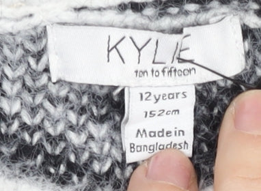 Kylie Girls Black White Houndstooth Pullover Jumper 12 Years Long Sleeve