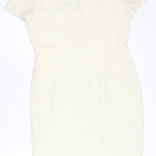 Next Women’s Ivory Sheath Dress Size 12 V-Neck Button Lined