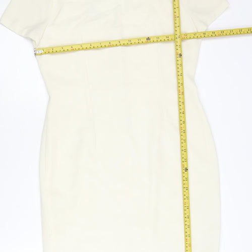 Next Women’s Ivory Sheath Dress Size 12 V-Neck Button Lined