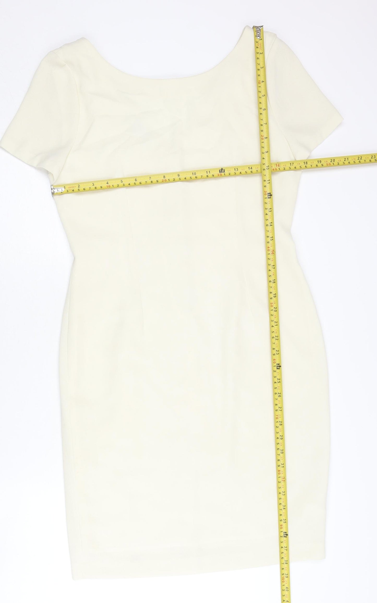 Next Women’s Ivory Sheath Dress Size 12 V-Neck Button Lined
