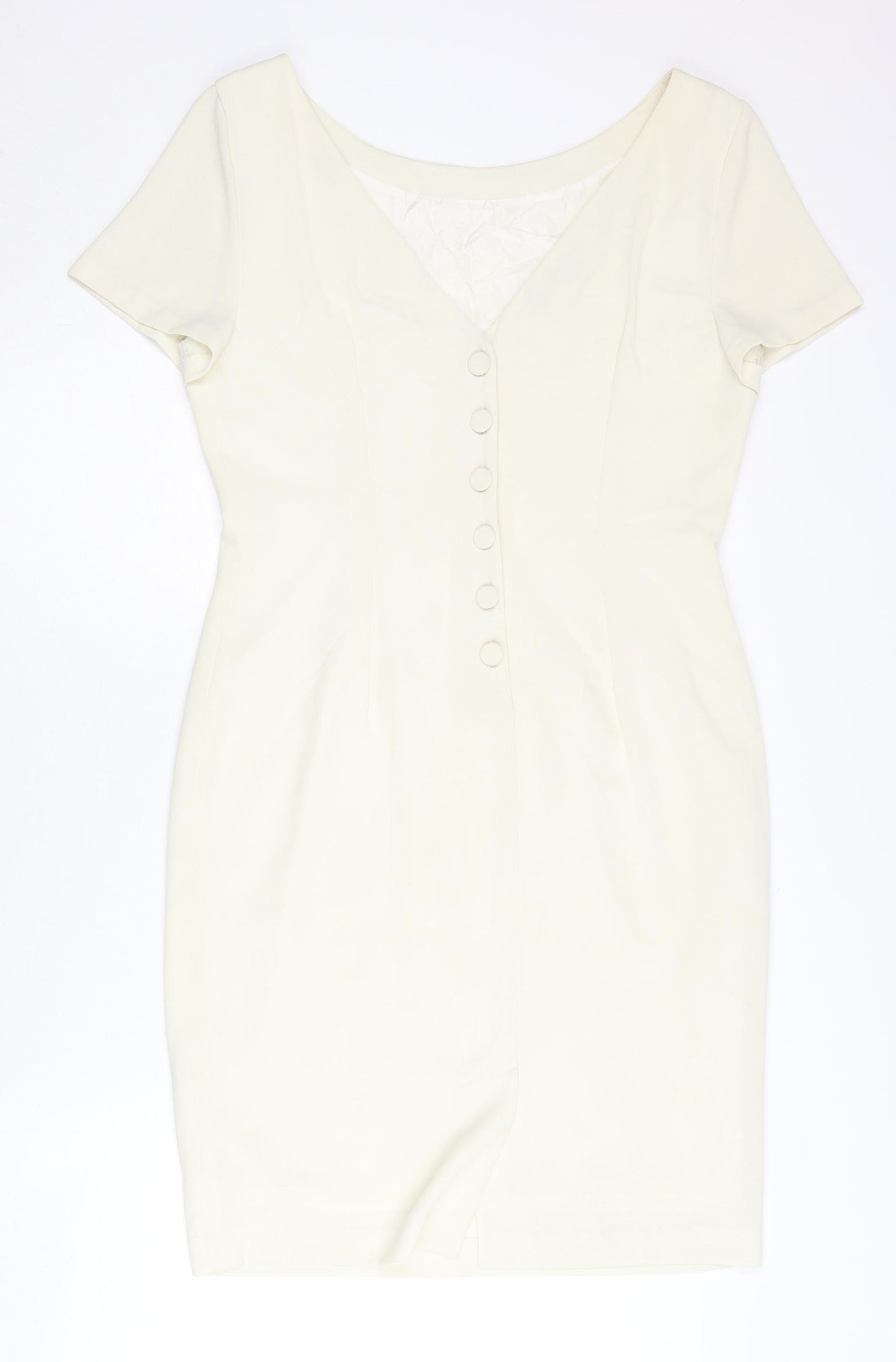 Next Women’s Ivory Sheath Dress Size 12 V-Neck Button Lined