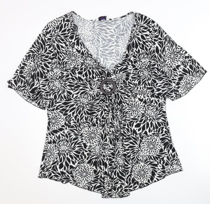 New Look Women’s Black Floral Viscose Tunic Blouse UK 20