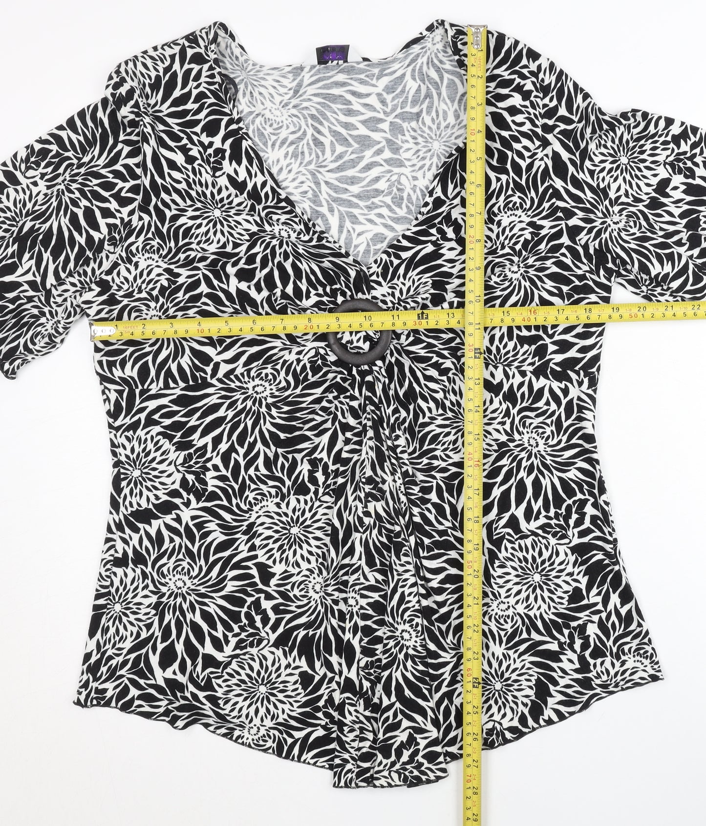 New Look Women’s Black Floral Viscose Tunic Blouse UK 20