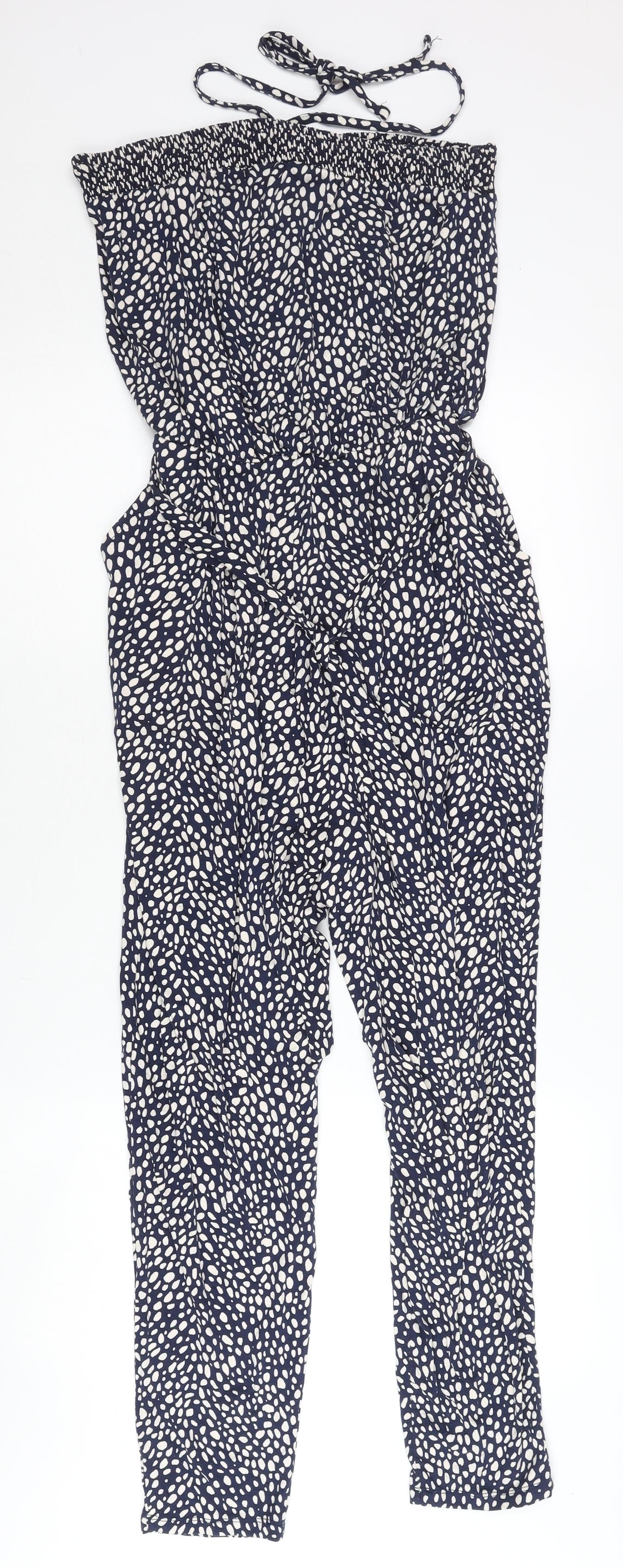 Oasis Women’s Blue Polka Dot Strapless Jersey Jumpsuit Size S