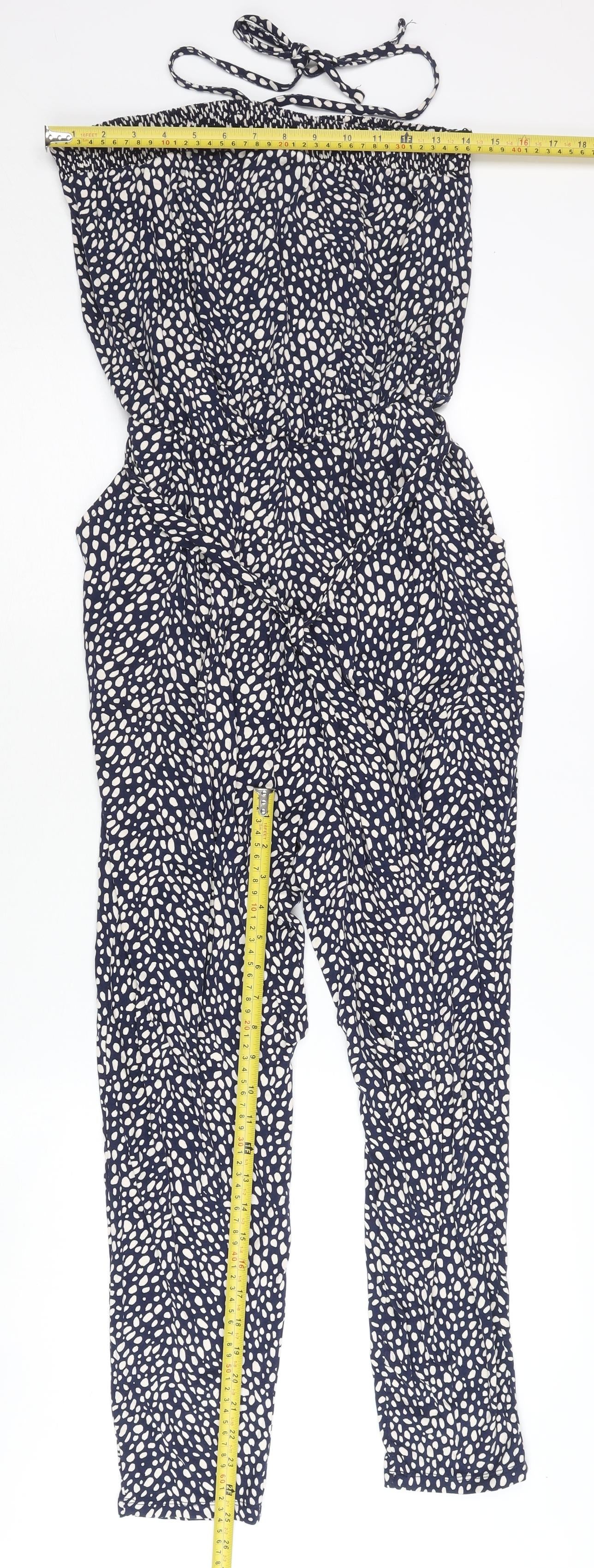 Oasis Women’s Blue Polka Dot Strapless Jersey Jumpsuit Size S