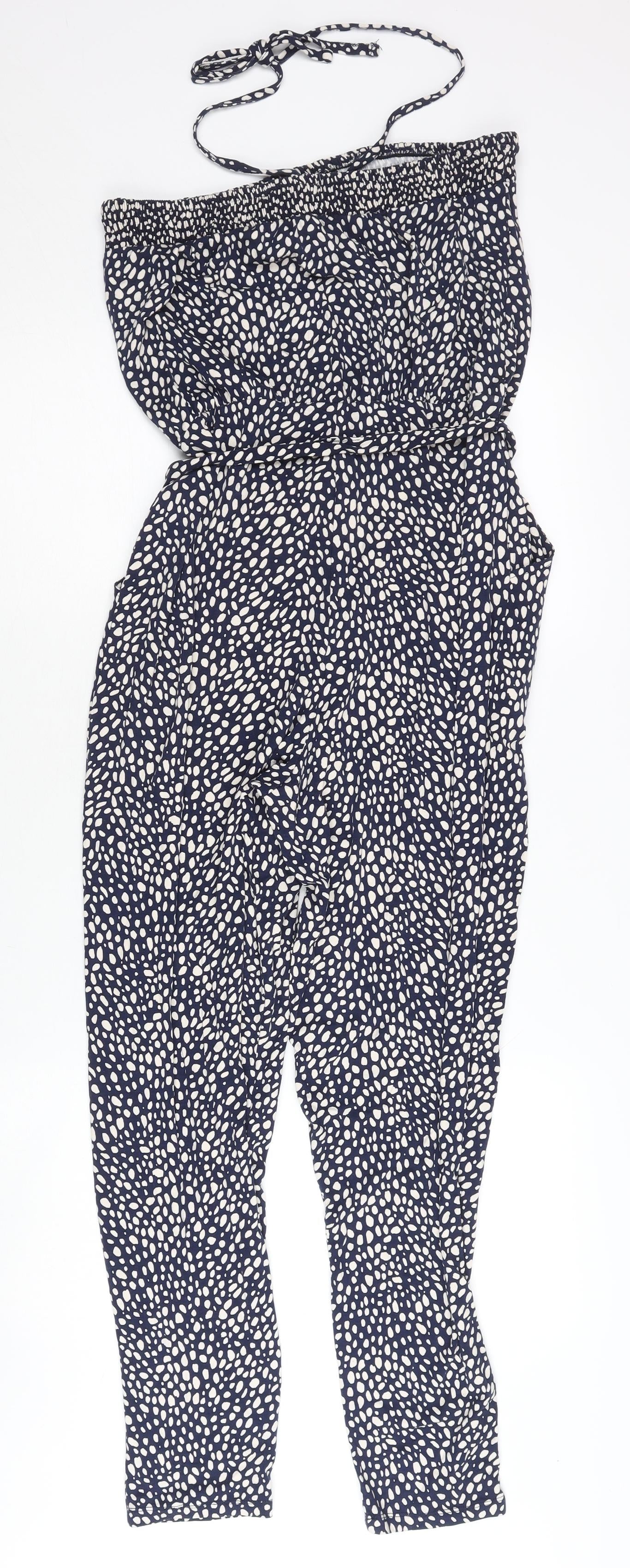 Oasis Women’s Blue Polka Dot Strapless Jersey Jumpsuit Size S