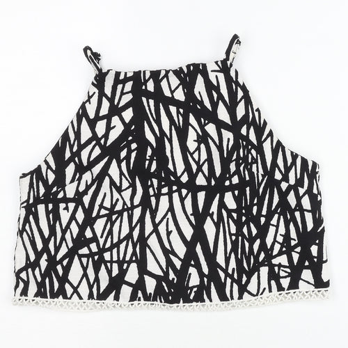 Missguided Women’s Black White Geometric Zip Crop Tank Top Size 10