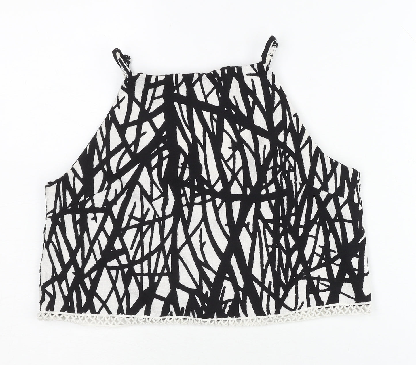 Missguided Women’s Black White Geometric Zip Crop Tank Top Size 10