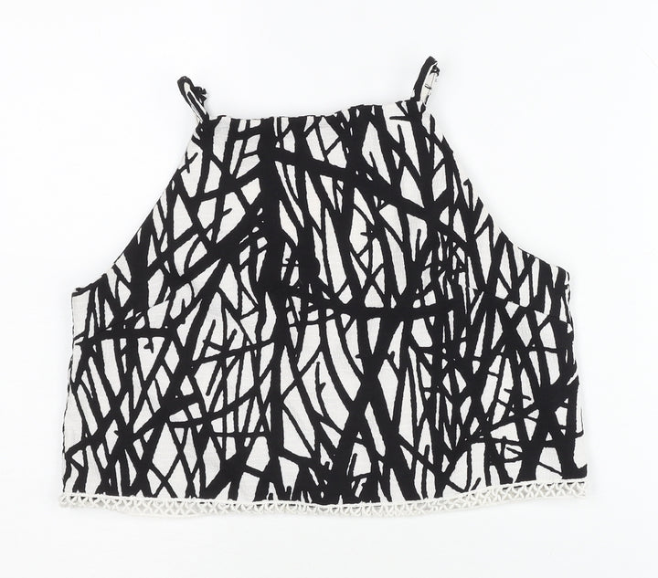 Missguided Women’s Black White Geometric Zip Crop Tank Top Size 10